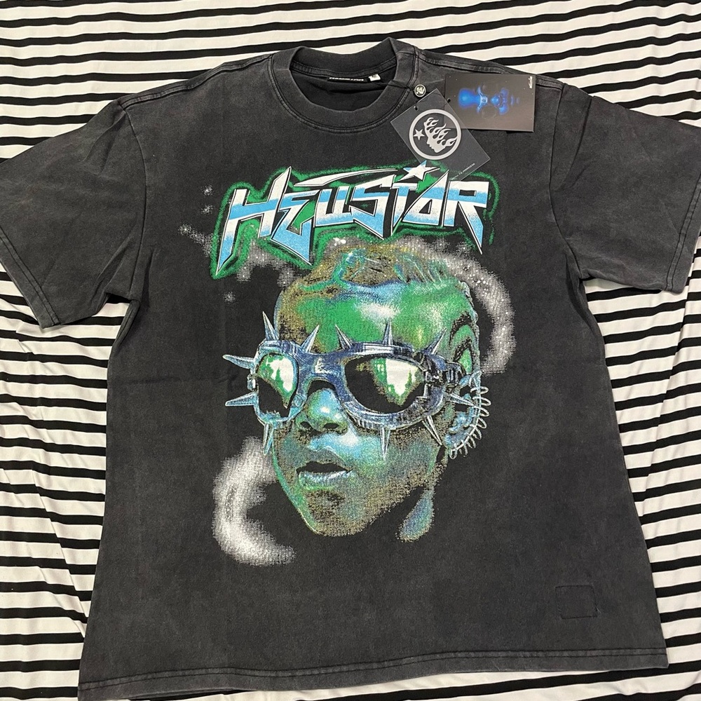 Black Graphic T-Shirt with Blue and Green Design